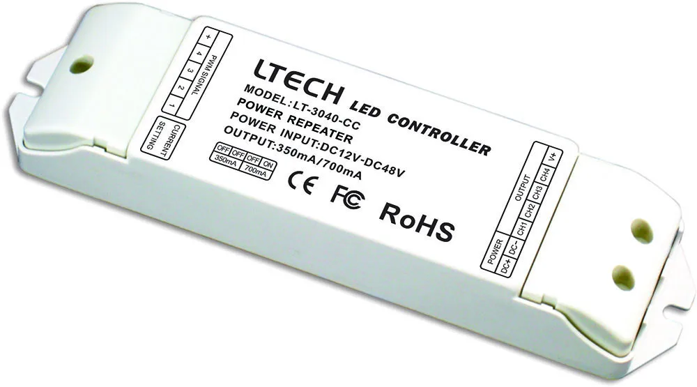 

LT-3040-CC;LED CC Power Repeater;DC12-48V input;CC 350/700/1050mA 3 in 1*4CH output