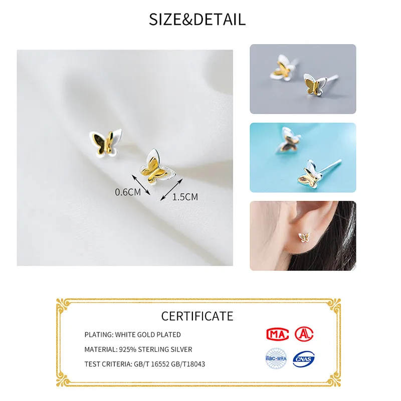 INZATT модный прекрасный золото бабочка серьги стержня для женщин День рождения реального стерлингового серебра 925 Mujer Moda подарок