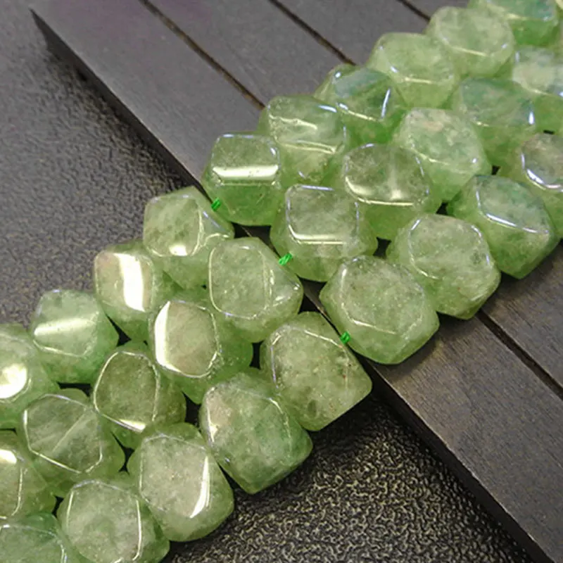 

Natural Faceted Rectangle Cuboid Green Cherry Quartzs Beads For Jewelry Making Beads Bracelets 15'' Needlework DIY Beads