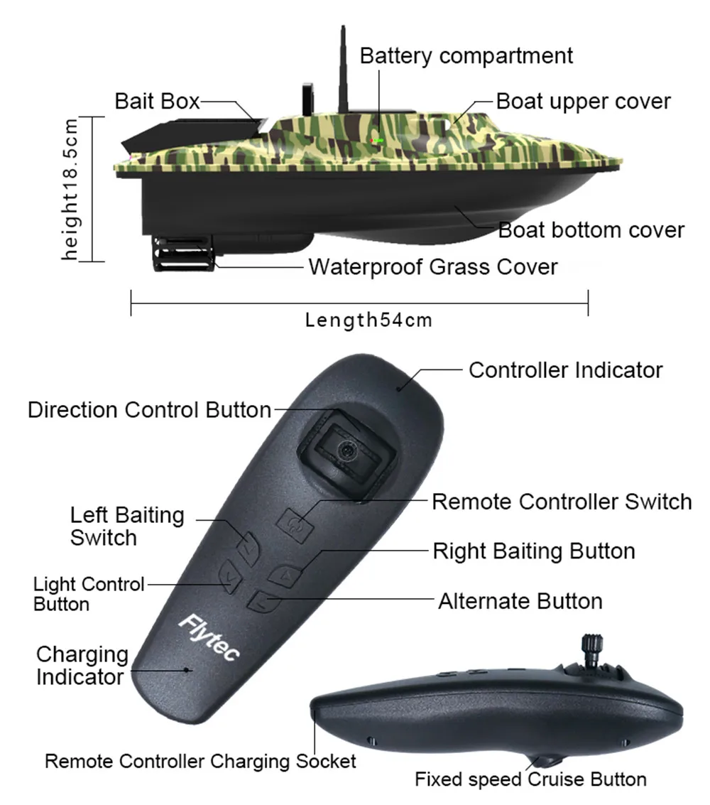 Flytec V007 RC лодка интеллектуальная 500 м управление рыболовный искатель приманка дистанционное управление лодка высокая скорость 4,8 км/ч двойной мотор 54 см