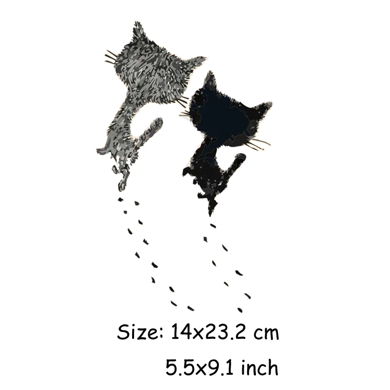 Два милых кота, железные наклейки на пластырь 14*23,2 см, переводные наклейки для футболки, платья, рождественские пластыри, а-уровень, моющиеся - Цвет: 14x23 cm