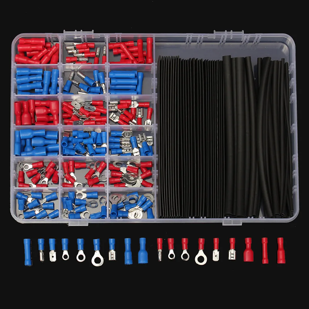 200pcs HRV HSV HBV RSFR Crimp Terminal Connectors + 60 pcs 2:1 Assorted Black Heat Shrink Tube Tubeing Kit | Обустройство дома