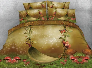

JF-001 Fairy Swing with mushroom and butterfly HD Digital print 3D bedding sets King size Girls sheet