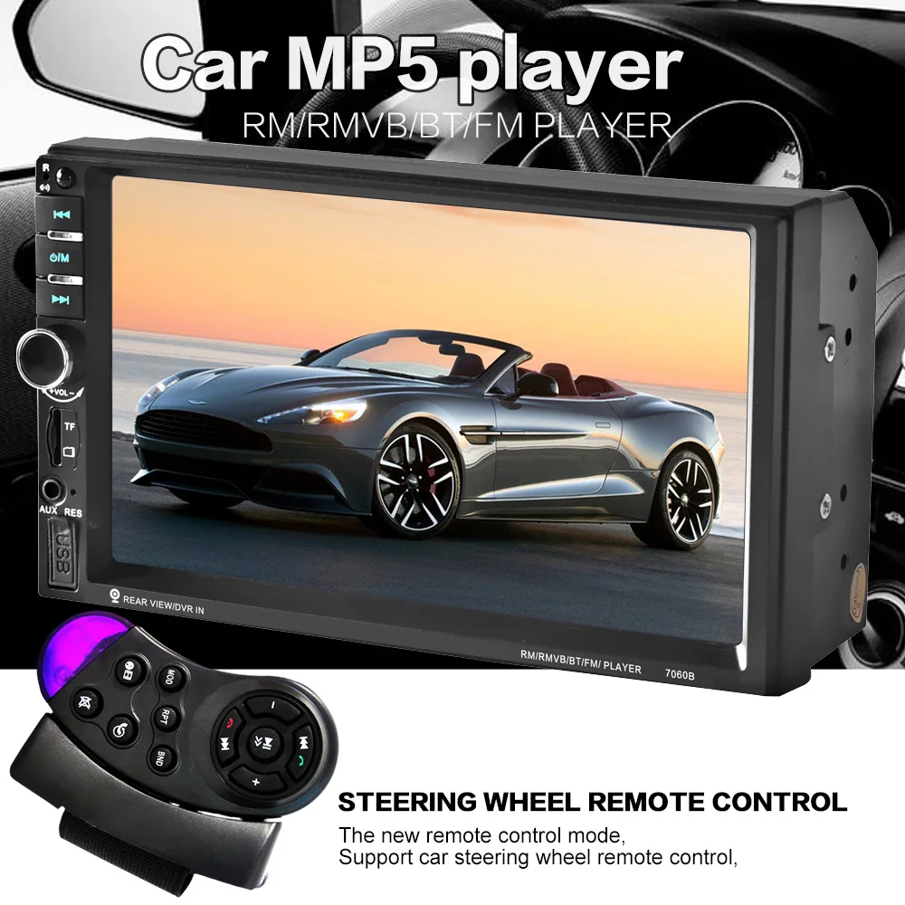 Автомагнитола на руль с сенсорным экраном 7 дюймов MP5 MP3 2 DIN USB TF AUXIN bluetooth|radio socket|radio