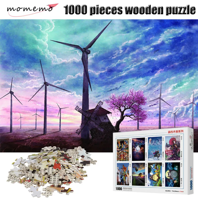 

MOMEMO Windmill Pattern Landscape Puzzle 1000 Pieces Wooden Jigsaw Puzzle Game 1000 Pieces Puzzles Toy Adults Assembling Toys