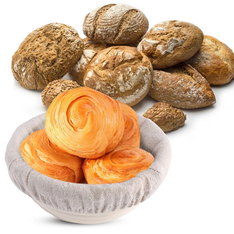 

5inch Round Banneton Brotform Cane Bowl Shape Bread Dough Proofing Proving Natural Rattan Basket With Removable Lining