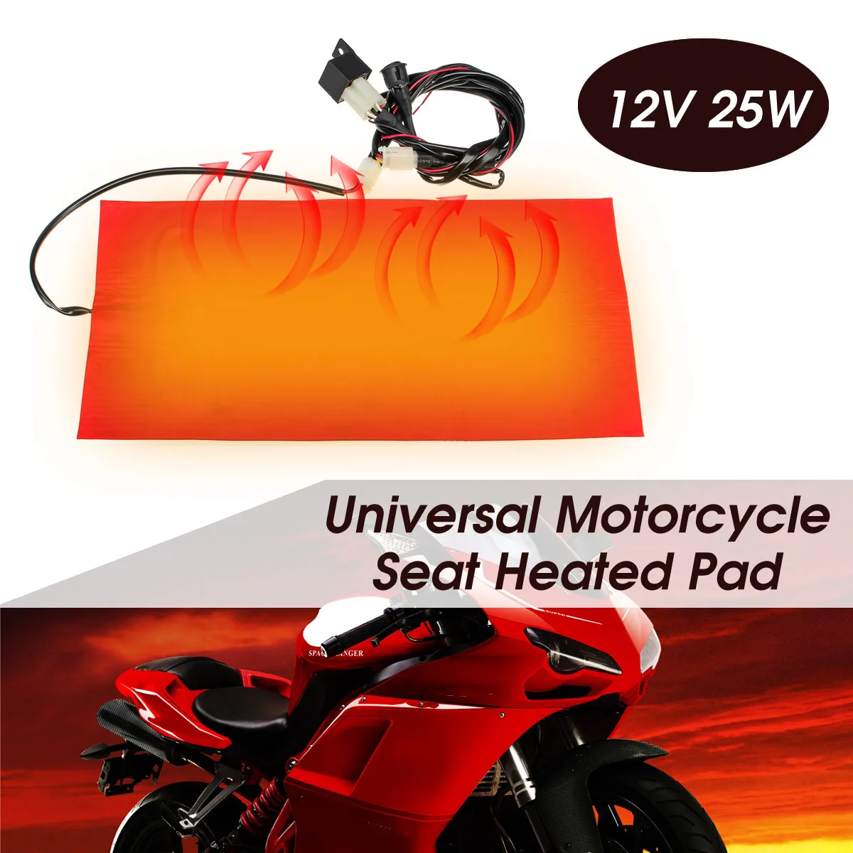 25W 12V Universal Waterproof Motorcycle ATV Seat Heated Cushion Carbon