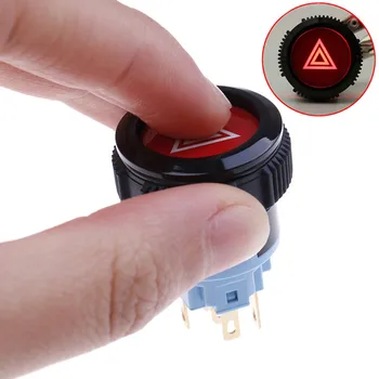 

22mm Device Switch Car Button Double Flash Switch Start Button 12V/24V With Light Self-Locking Warning Symbol Button