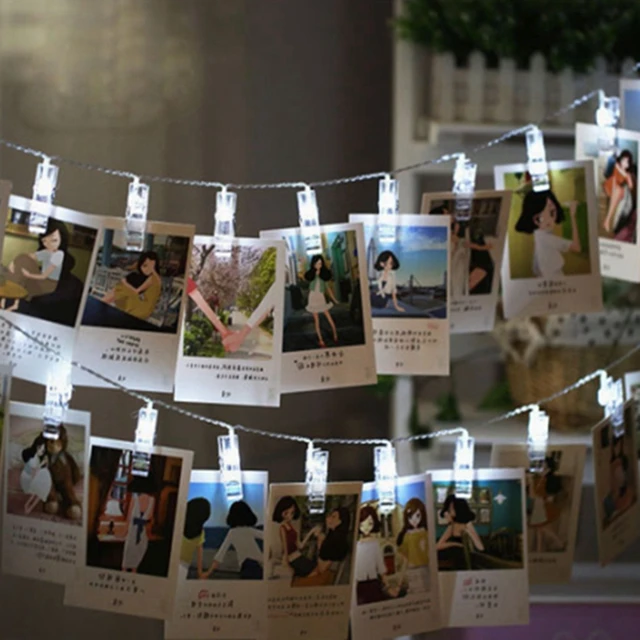 KZKRSR Garland Card Photo Clip String Light Led Fairy Lights Wedding Xmas Bedroom DIY Clothespin Shape Battery Christmas Lamps