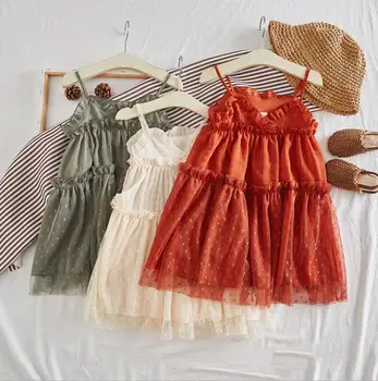 

New 2019 Baby Girls Summer Dot Mesh Sling Dress Princess Children Sweet Cute Dress 5 pcs/lot, Wholesale