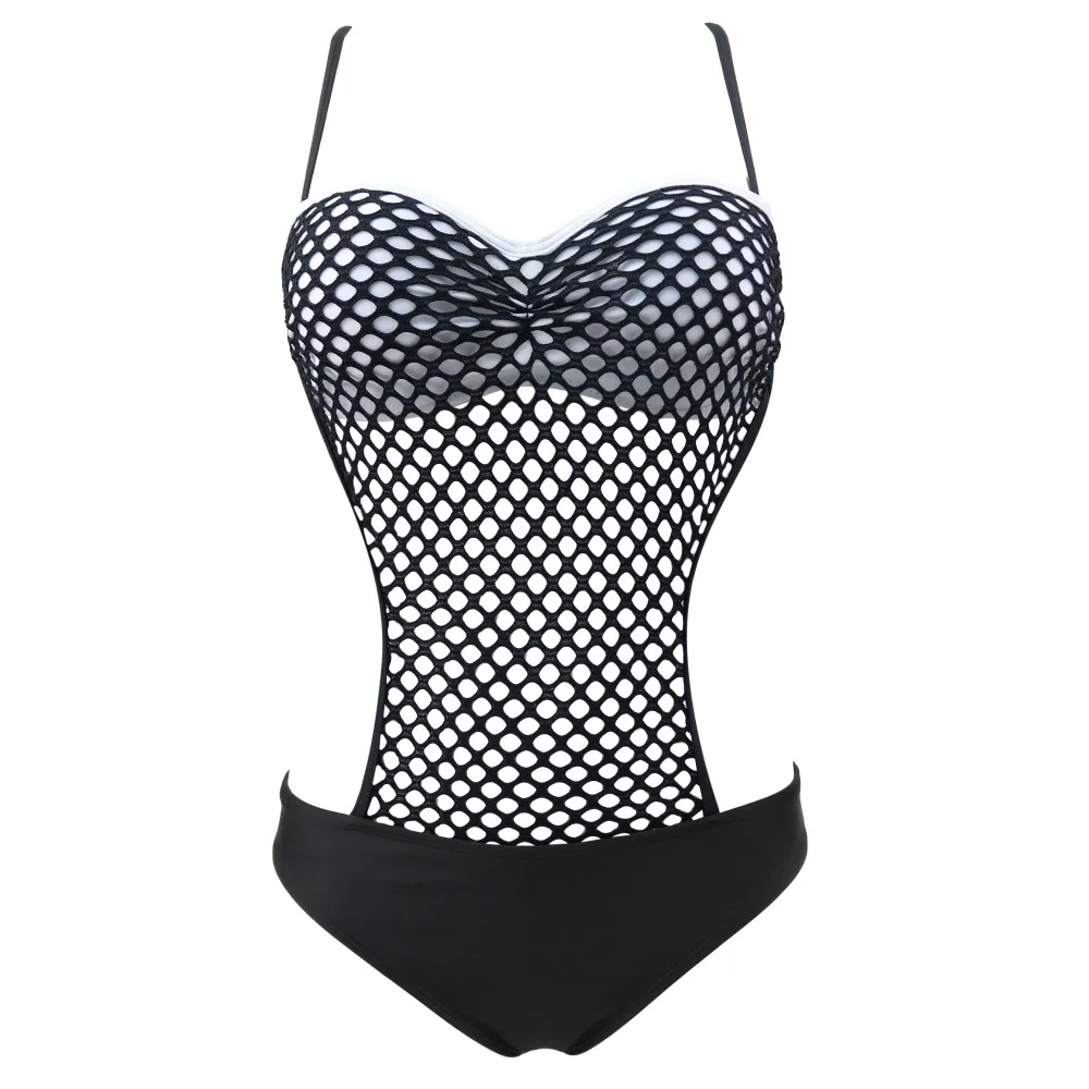RUUHEE Underwire Bodysuit Grid One Piece Swimsuit Women Swimwear Sexy