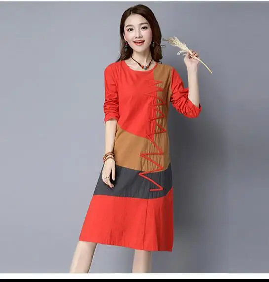 Korean Mixed Colors Cotton Linen Maxi Autumn Dress 2016 Vestidos Casual ...