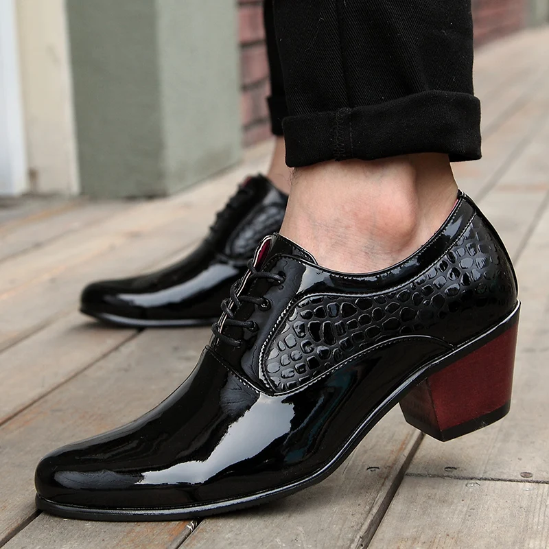 

Italy Design High Quality Brand New Fashion Men Lace Up Pointy Toe Oxfords Formal Dress Shoes Cuban Heels Leather Business Shoes