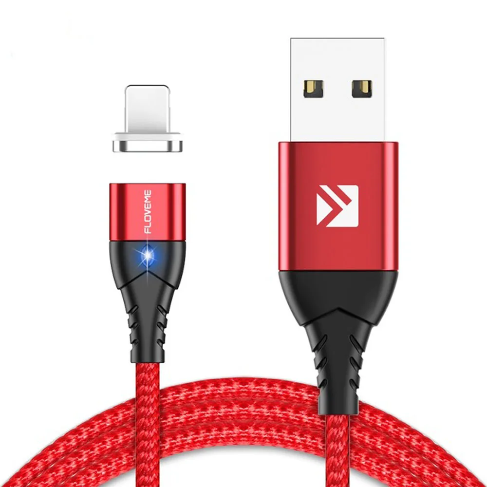 FLOVEME быстрое зарядное устройство с магнитом USB кабель для iPhone Micro usb type C кабель 3A Магнитный USB светодиодный провод для samsung Xiaomi - Цвет: red