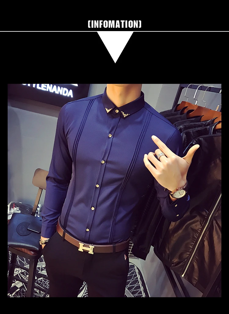 Camisa Masculina 2019 осенью новый мужской смокинг рубашки с длинным рукавом Slim Fit Бизнес Повседневная рубашка Для мужчин модные однотонные вечерние