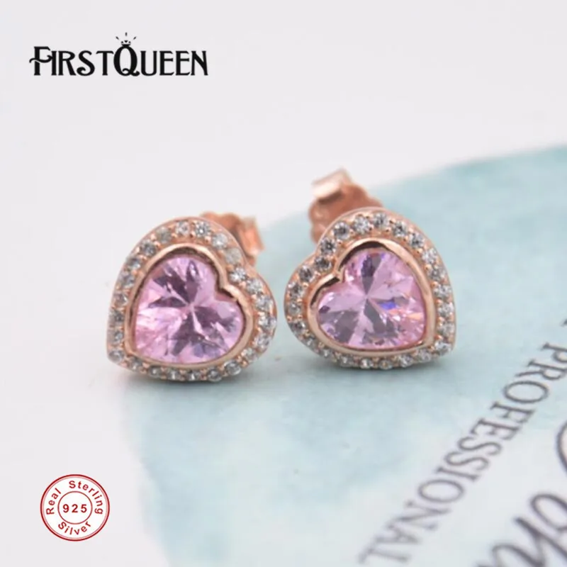 

FirstQueen Rose Gold Heart Stud Earring For Women Best Jewelry Gift for Mothers Day Fine Jewelry