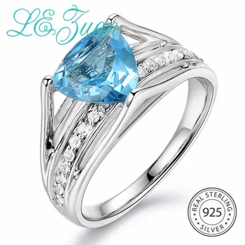 

L&zuan 925 Sterling Silver Natural 2.075ct Topaz Blue Stone Prong Setting Ring Jewelry For Black Friday Christmas Gift