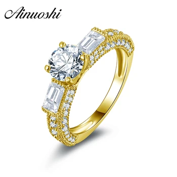 

AINUOSHI 10k Solid Yellow Gold Wedding Ring Round Cut Design 1 ct Engagement Anelli Simulated Diamond Women Rings Fine Jewelry