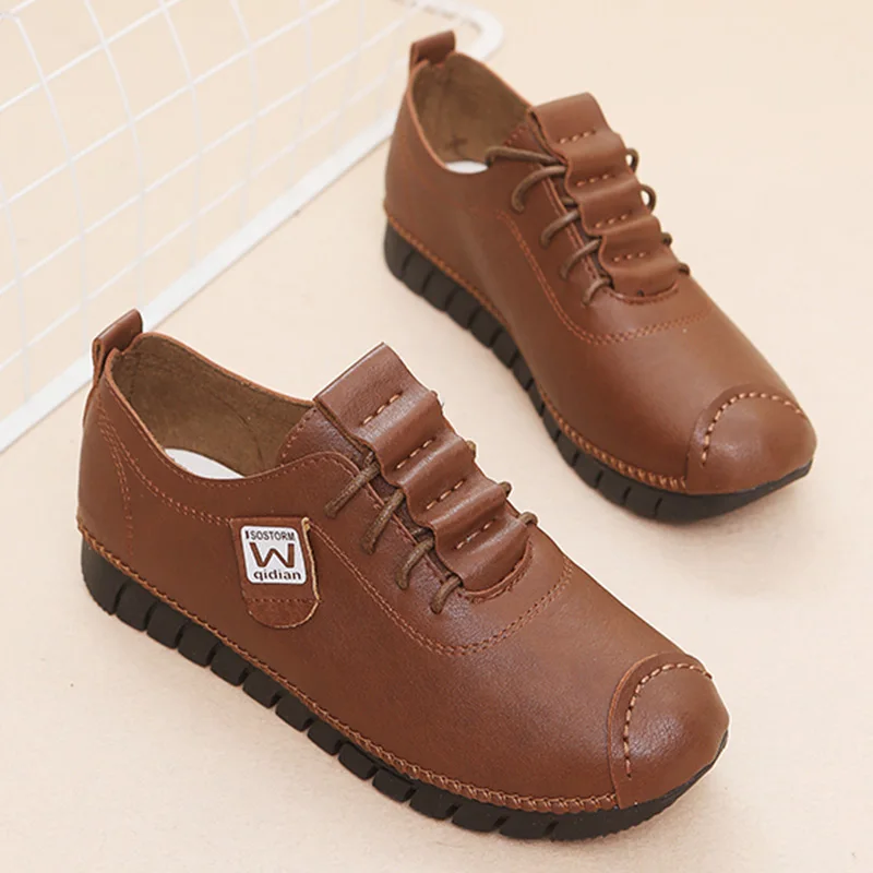 

Plus Size 34-42 Spring Genuine Leather Flats Shoes Woman Loafers Women Comfortable Female Footwear Non-Slip Oxfords Lady ballet