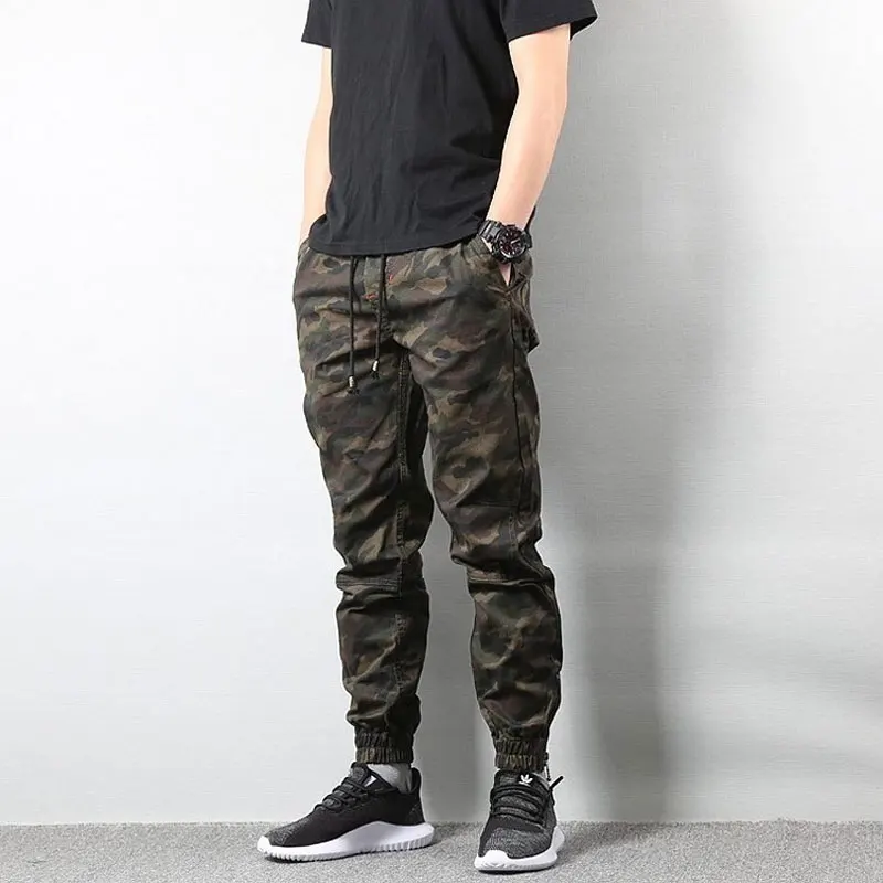 2019 High Street Fashion Mens Jeans Army Jogger Pants Camouflage Military Elastic Waist Drawstring Zipper Ankle Banded Jeans Men