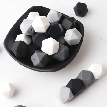 

Bite Bites BPA Free Black Series 17mm Hex Silicone Beads 20PCS Diy Feeding Infant Pacifier Chain Nurse Gift Baby Teether