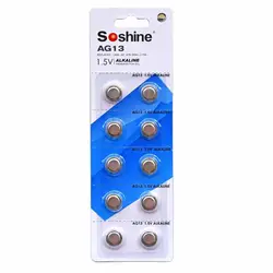 10 шт./лот Soshine высокое качество AG13 1,5 В Щелочная кнопки сотового Батарея
