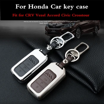 

Zinc alloy Leather keychain Car Remote Key Case Cover For Honda Vezel Accord Civic CRV CR-V 2015 2016 2017 2018 Crosstour Pilot