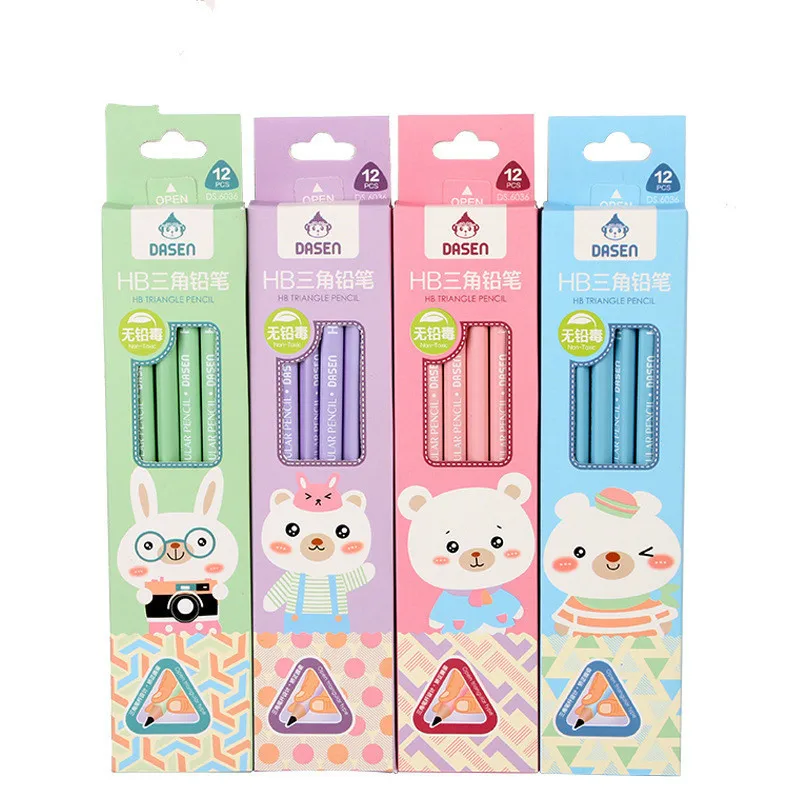 

12pcs/lot pencils with eraser cute kawaii Color Paint Rod Basswood School Students HB Pencils school supplies drop shipping
