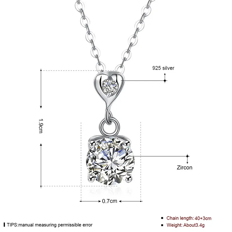 DODO 925 Sterling Silver Necklaces Heart Pendant & Long Link Chain Necklace Cubic Zirconia Jewelry Collar Colar de Plata SN50 (5)