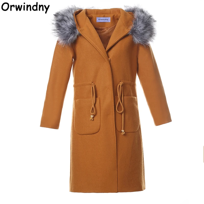 Buy Orwindny Winter Warm Wool Coat Medium Long Fur