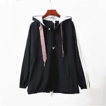 

New Spring Autumn Hoodies Large Size Female Sweatshirts Streetwear Patchwork Loose Jacket Striped Big Size Women Pullover J64