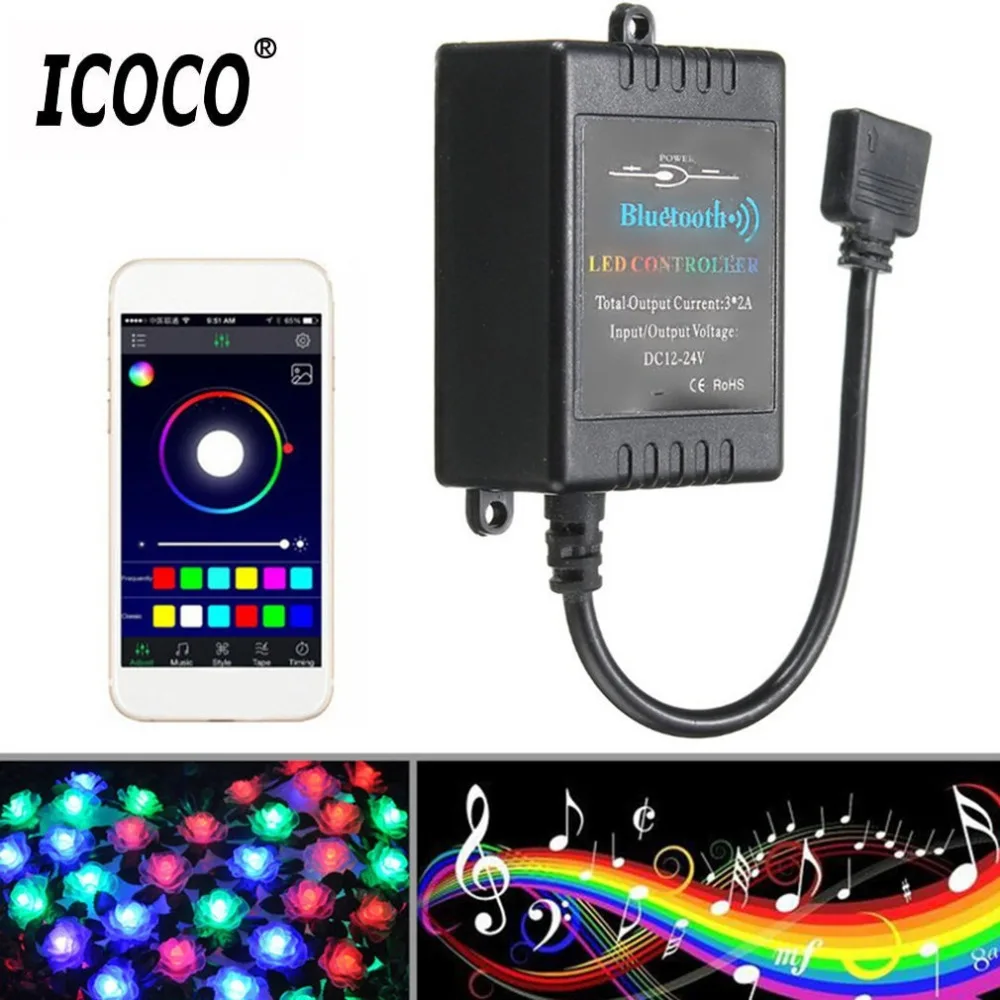 

ICOCO Wireless Bluetooth Phone APP Controller Music Remote For 5050 3528 RGB LED Strip Light With Music & Timing Function