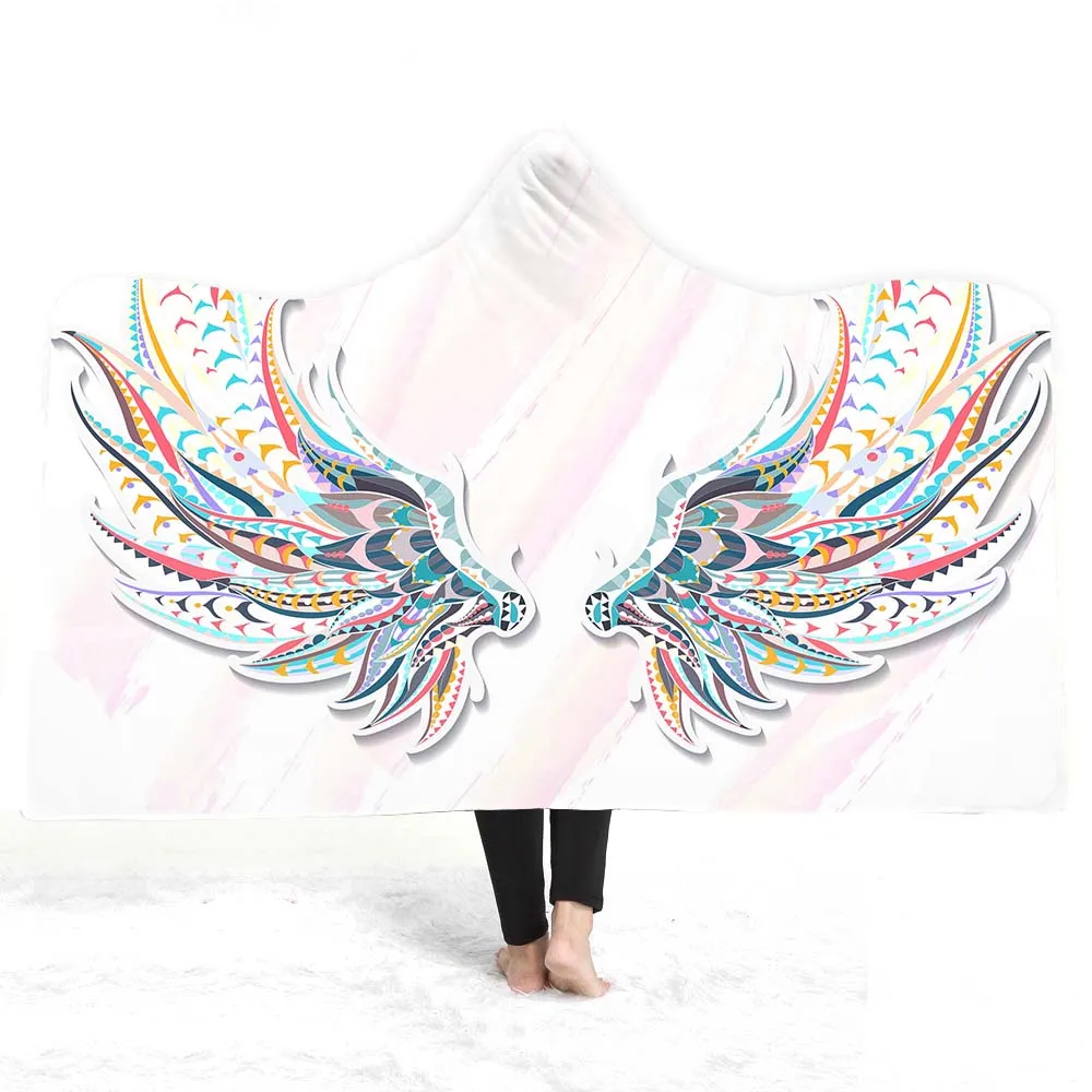 

Eagle Hooded Throw Blanket 3D Print Adults Warm Sherpa Fleece Wearable Blanket Animals Theme Blanket for Travel Home Nap
