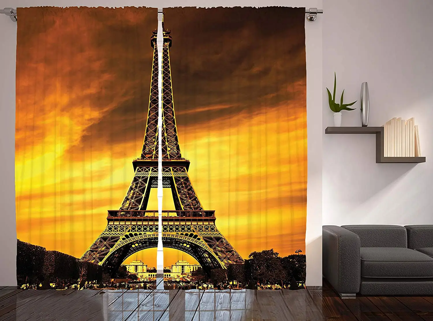 

Eiffel Tower Decor Curtain Paris Love Valentine's Love City Monument in Dramatic Sunrise Window Drapes for Living Room Bedroom