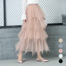 Spring Summer New Arrival Women Pleated Skirt Korean Long A-line Solid Color Nylon Lady Style Free Shipping