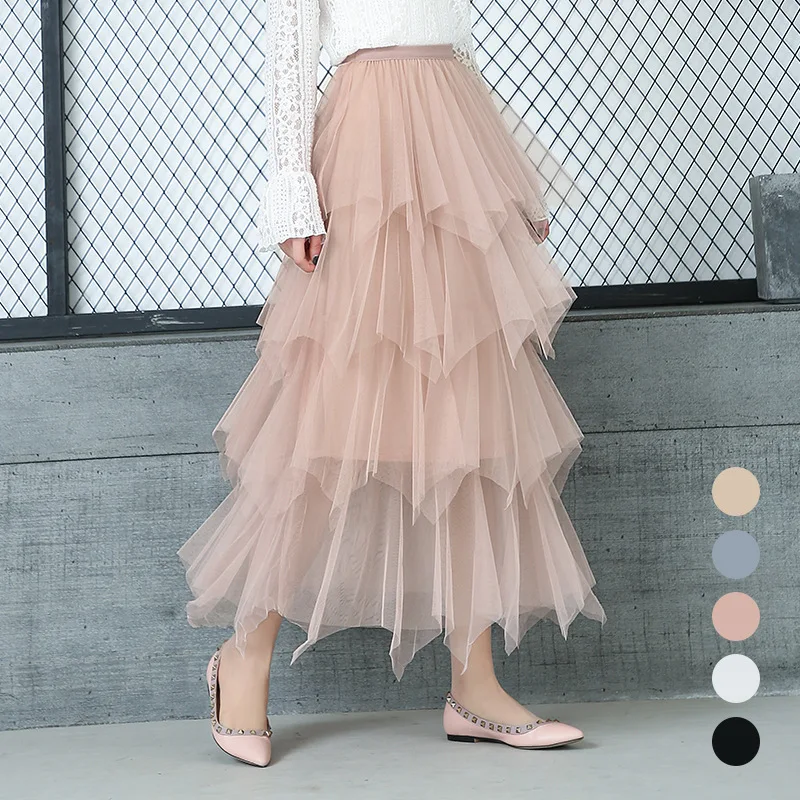 

2019 Spring Summer New Arrival Women Pleated Skirt Korean Long A-line Solid Color Nylon Lady Style Free Shipping