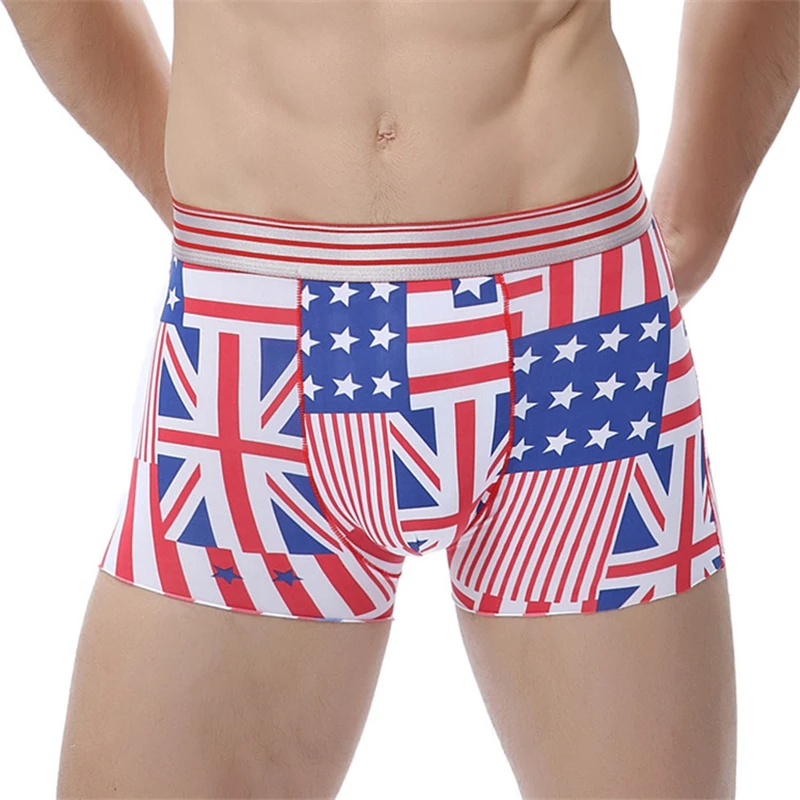 

Mans Underwear Boxer Shorts Ice Silk Striped Underwear Men Printed Flag High Quality Male Boxer Panties Big Size Men Underwear
