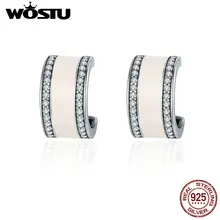 WOSTU, роскошные 925 пробы, серебряные, розовые, Сияющие, прозрачные CZ серьги-гвоздики для женщин, модные серьги, ювелирное изделие, подарок для влюбленных, CQE260