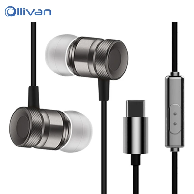 Наушники вкладыши OLLIVAN USB Type C с микрофоном металлические проводные наушники для