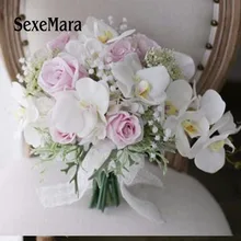 SexeMara/красная роза Свадебный букет cymbidium каллы, лилии моделирования Невеста Холдинг цветок A6