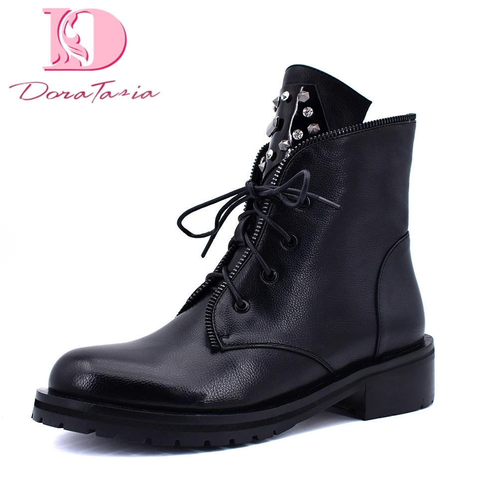 

Doratasia brand new best quality plus size 42 rivets ankle boots woman shoes casual shoes woman PU leather boots women