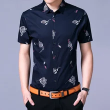 Летняя новая мужская рубашка из хлопка модная повседневная мужская рубашка с коротким рукавом с цветочным принтом