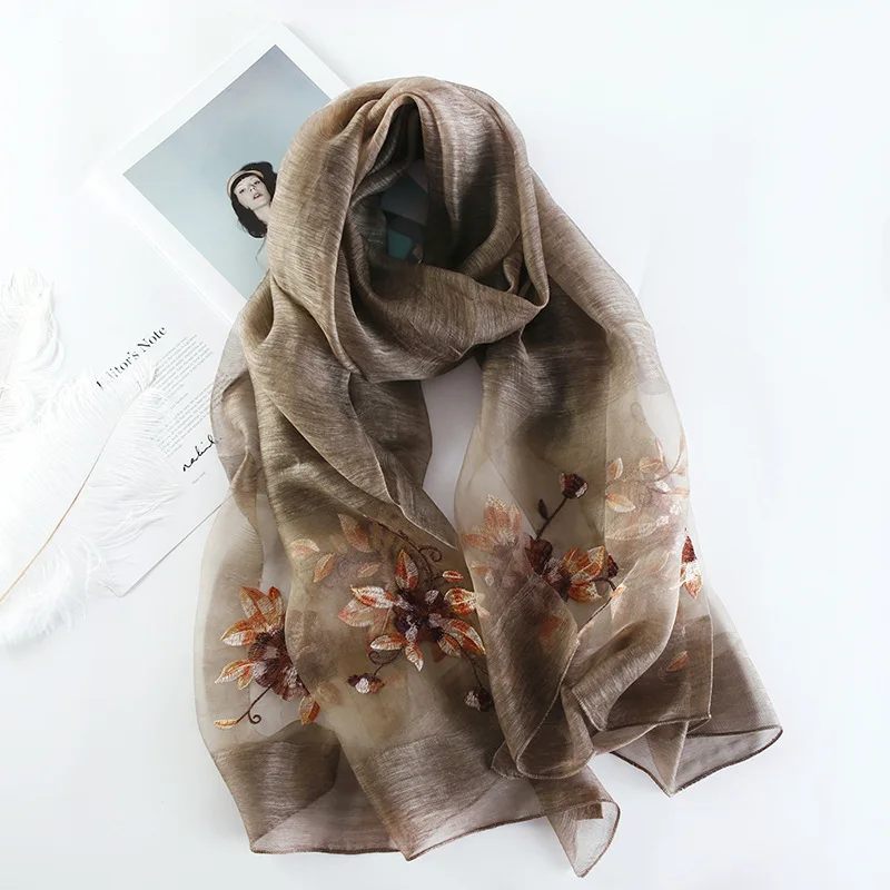 

2019 Luxury Embroidery Silk Scarf Women Shawls Autumn Winter High Quality Woman Scarf Lady Soft Wool Scarves Pashmina Elegant