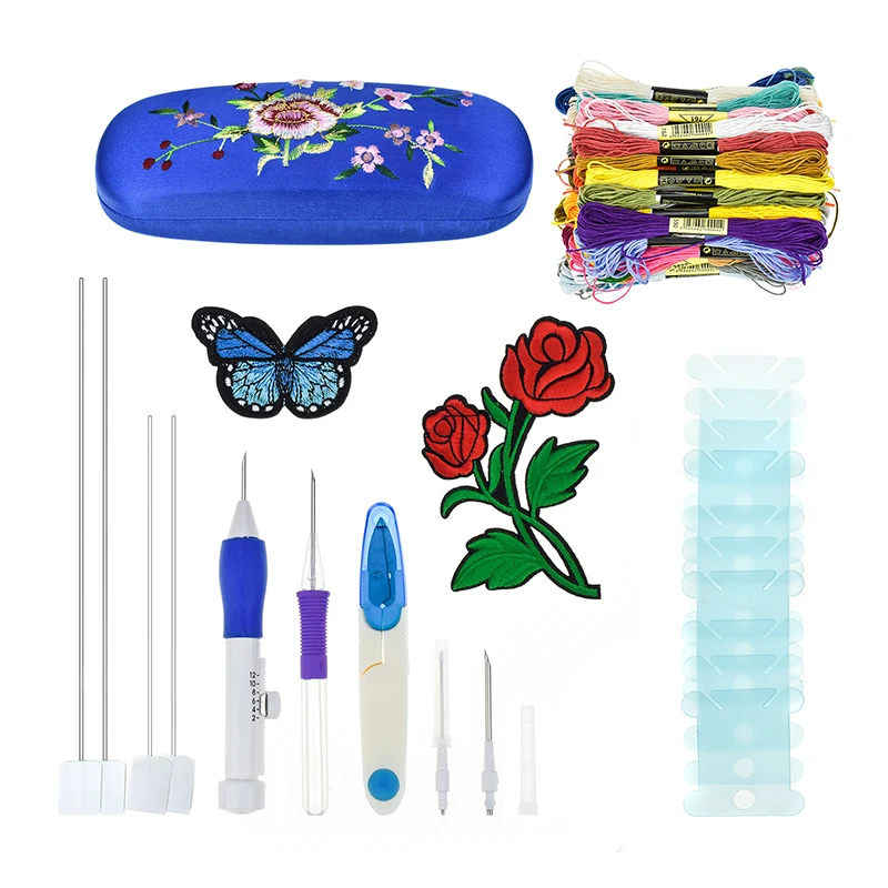 Looen Magic Embroidery Pen Punch Needles Set Needle Scissors Thread Flower Patterns Kit Knitting Sewing Tool for Women DIY Tool (2)