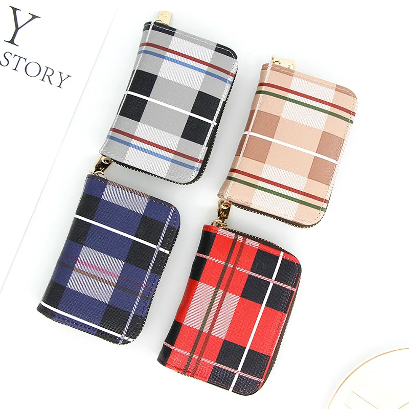 

2019 New Fashion Grid Canvas Pattern Double Large Card Slot Bank Credit Holder Business Wallet Card Package
