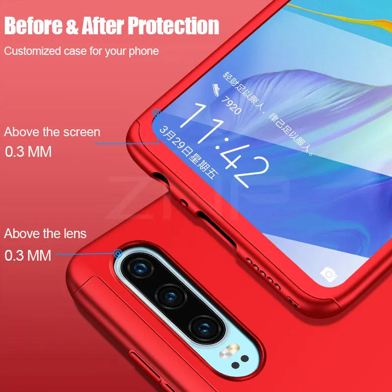 ZNP Luxury 360 Degree Full Cover Phone Case For Huawei P30 Pro P30 Shockproof Cover For Huawei P30 Lite Capa Cases with glass