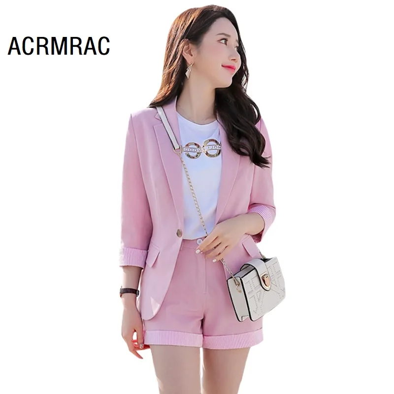 Women suits Slim summer Solid color Half sleeve jacket shorts 2 piece
