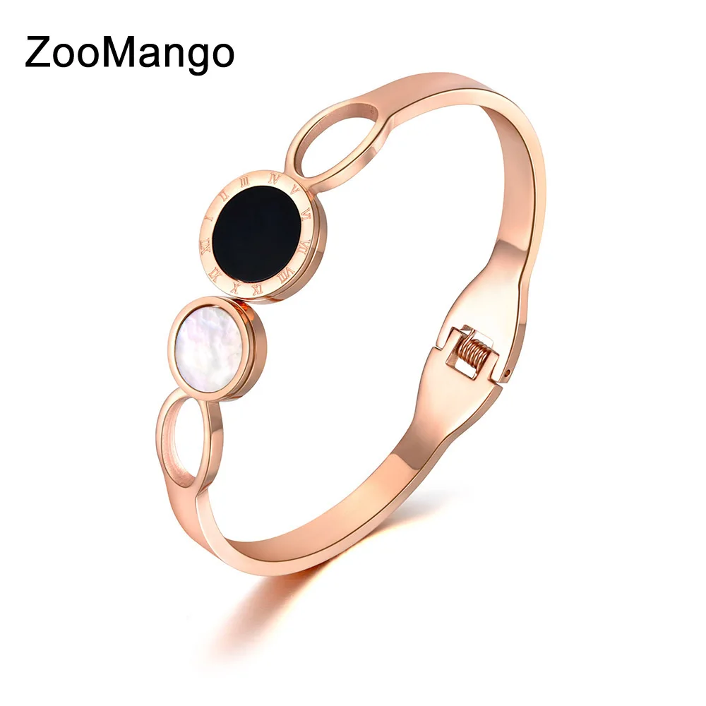 

ZooMango Stainless Steel Roma Numerals White/Black Shell Bangles Bracelets Lovers Jewelry For Women Valentine's Day Gift ZB18051
