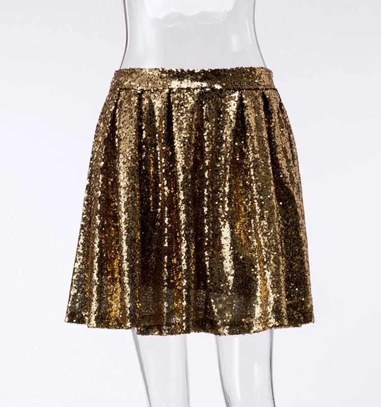 CWLSP, расшитая блестками Золотая Женская Мини плиссированная юбка, шикарные свободные юбки, Сексуальные клубные короткие женские юбки, женские юбки QZ2547