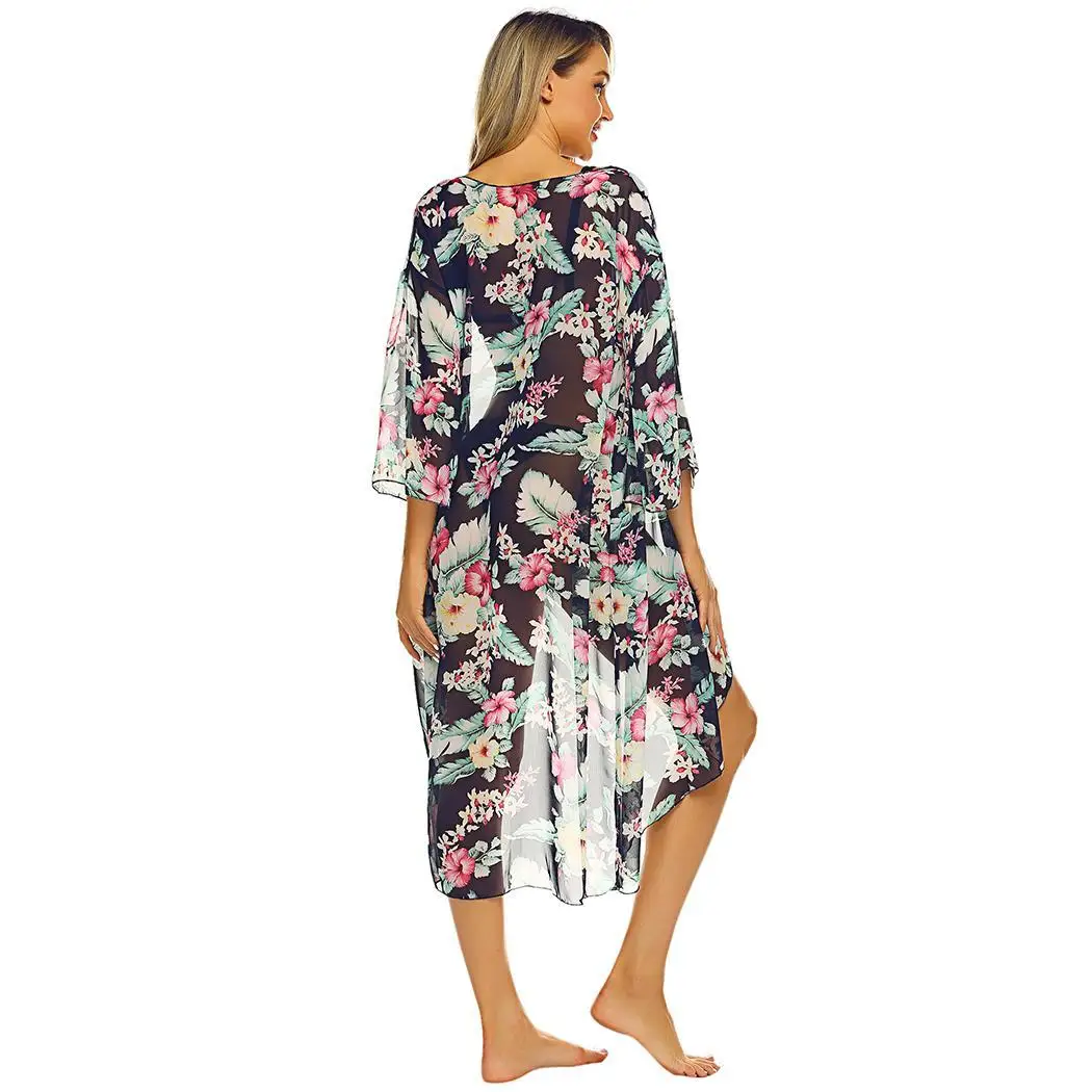 

Women Casual Short Sleeve Print Loose Cardigan Bikini Cover-up